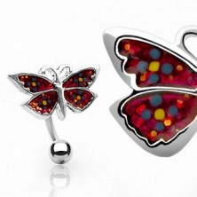 Belly button ring - butterfly with flowers
