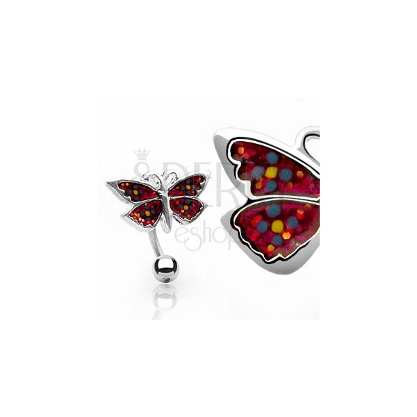 Belly button ring - butterfly with flowers