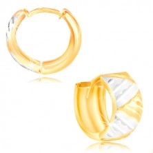 Earrings in 14K gold - wider circle with triangles made of white and yellow gold