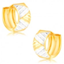 Earrings in 14K gold - wider circle with triangles made of white and yellow gold