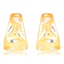 Earrings in 14K gold - matt round triangle with leaves in white gold