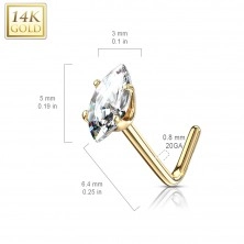 Curved nose piercing, 585 yellow gold - clear grain zircon