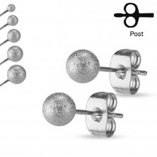 Stud earrings, 316L steel, sandblasted shiny balls, 7 mm