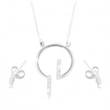 925 silver set, earrings and necklace - band and clear zircon lines