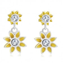 Earrings in 14K gold - two carved flowers, bicolour