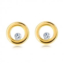 Stud earrings made of 585 white and yellow gold - shiny circle with zircon