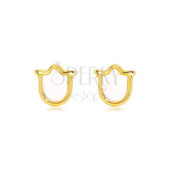 Yellow 585 gold studs – tulip with natural mother-of-pearl