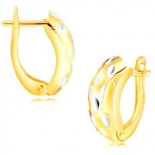 14K gold earrings - atypical arch decorated with small grains made of white gold