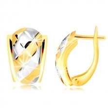 Combined 585 gold earrings - asymmetric arch is decorated with strips and lattice