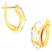 Combined 585 gold earrings - asymmetric arch is decorated with strips and lattice