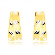 14K gold stud earrings - two matte semicircles with tiny grains