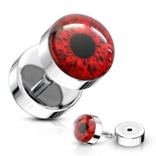 Fake steel plug made of steel 316L - a colorful eye with a black pupil, clear glaze