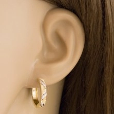 Earrings of 585 gold - zig zag stripes and lines of white gold, sand surface