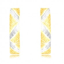 Earrings of 585 gold - zig zag stripes and lines of white gold, sand surface