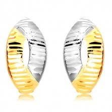 Earrings made of combined 585 gold - leaf with a notch and horizontal lines