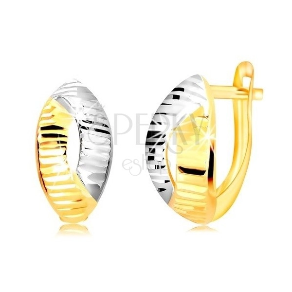 Earrings made of combined 585 gold - leaf with a notch and horizontal lines