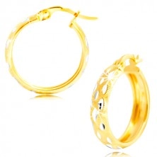 Round earrings made of 14K gold - beads of white gold, tiny cuts
