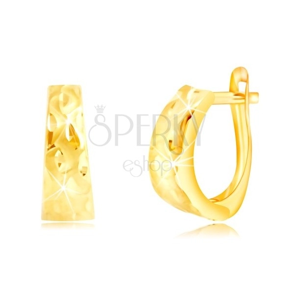 Yellow 585 gold earrings – wider arch with grains and matte waves 