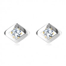 Combined 585 gold earrings - a rhombus of white gold and zircon