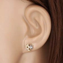 14K gold earrings - contour of symbol of happiness, heart with zircon