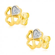 14K gold earrings - contour of symbol of happiness, heart with zircon