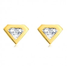 Earrings made of 585 gold - cut zircon with gold rim, diamond motif