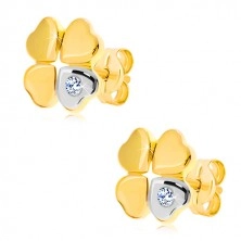 Earrings made of 14K gold - four-leaf for happiness, heart with zircon