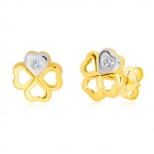 14K gold earrings - symbol of happiness, heart in white gold and a brilliant
