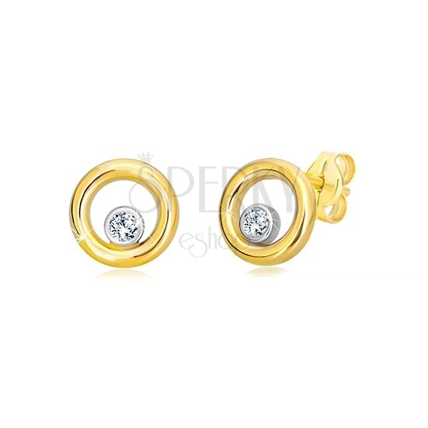 Combined 14K gold earrings - narrow circle with zircon mount