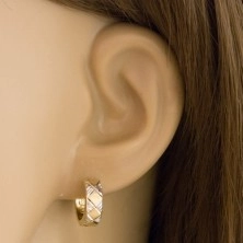 585 gold earrings - matte rhomb, triangles of white gold