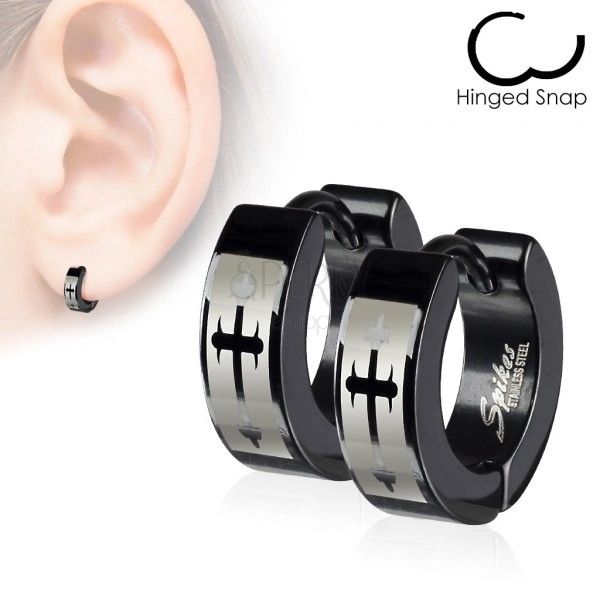 Surgical steel earrings - Fleur De Lis cross, black