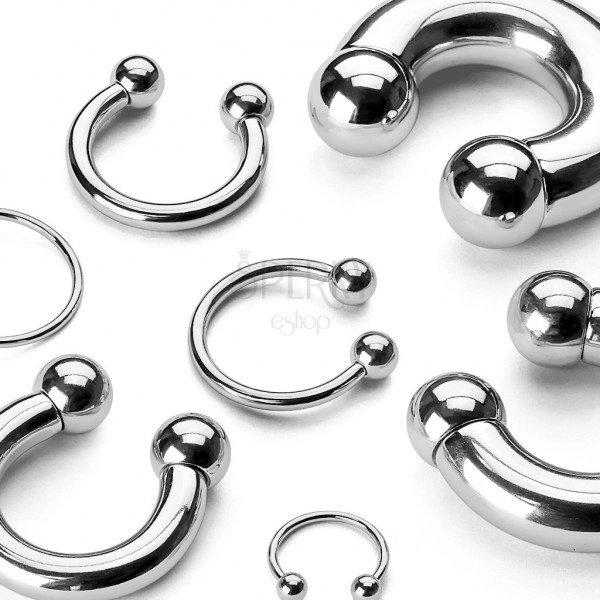 Stainless steel - horse-shoe with glossy surface and balls, width 2 mm