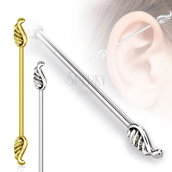 316L steel ear piercing of tragus - angel wings, 1,2 mm