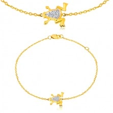 Bracelet of 14K gold - fine chain, frog of white gold and zircons