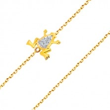 Bracelet of 14K gold - fine chain, frog of white gold and zircons