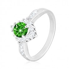 925 silver ring - clear zircon rhomb, round green zircon