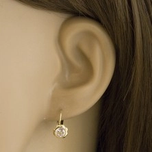 Earring of yellow 585 gold - carved flower with clear round zircon