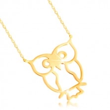 Necklace made of yellow 585 gold - owl symbol of wisdom, glossy thin chain