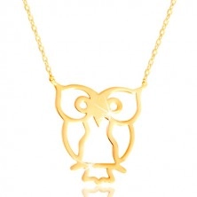 Necklace made of yellow 585 gold - owl symbol of wisdom, glossy thin chain