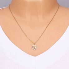 14K gold pendant - heart contour with zircons, decoratively carved centre