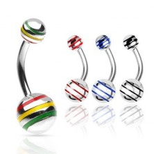 Ball belly ring with colorful lines