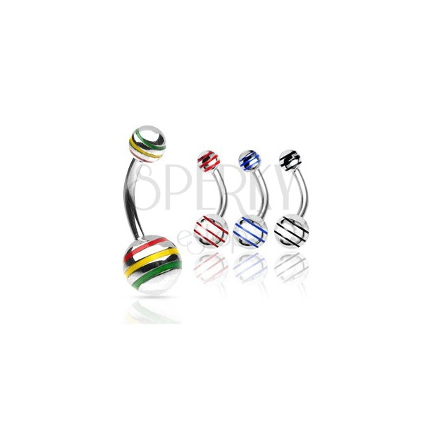 Ball belly ring with colorful lines