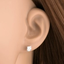 White 9K gold earrings - zircon square of clear hue, 5 mm