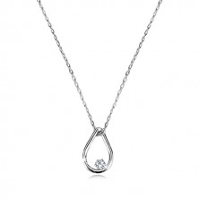 Brilliant necklace of white 9K gold - tear contour with diamond, fine chain