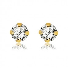 Yellow 375 gold earrings - cut round zircon of clear colour, 5 mm