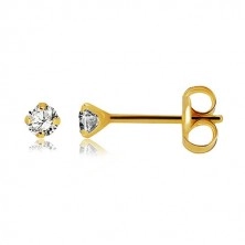 Yellow 375 gold earrings - round cut zircon in mount, 3 mm