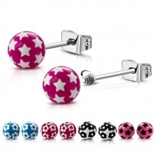 Stud earrings made of stainles steel - set of five pairs of removable balls, stars and flowers