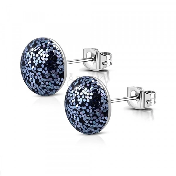 Earrings made of stainless steel - glitters, blue colour, stud closure