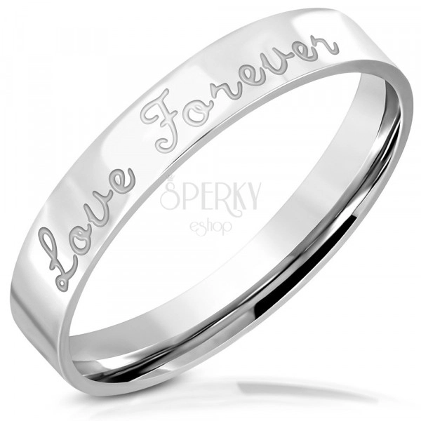 Glossy steel wedding ring with engraved inscription "Love Forever", 3,5 mm