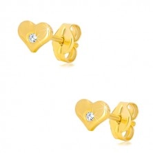 Yellow diamond 14K gold earrings - glossy heart with brilliant
